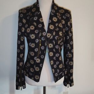 Insight Moto Style Jacket with Zippers, Grey, Size 6 medallion print floral